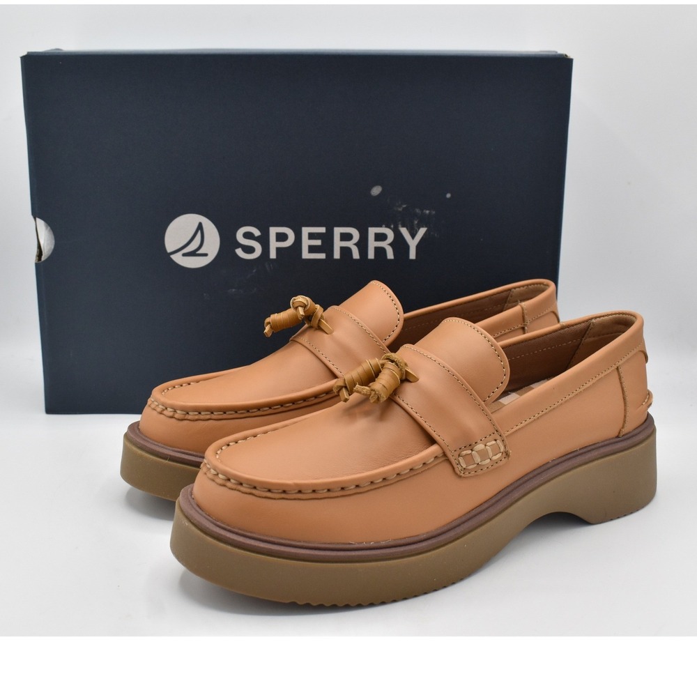 Sperry Bayside Loafer Womens 7.5 Medium Beige Platform Tassel Leather Shoes NWB